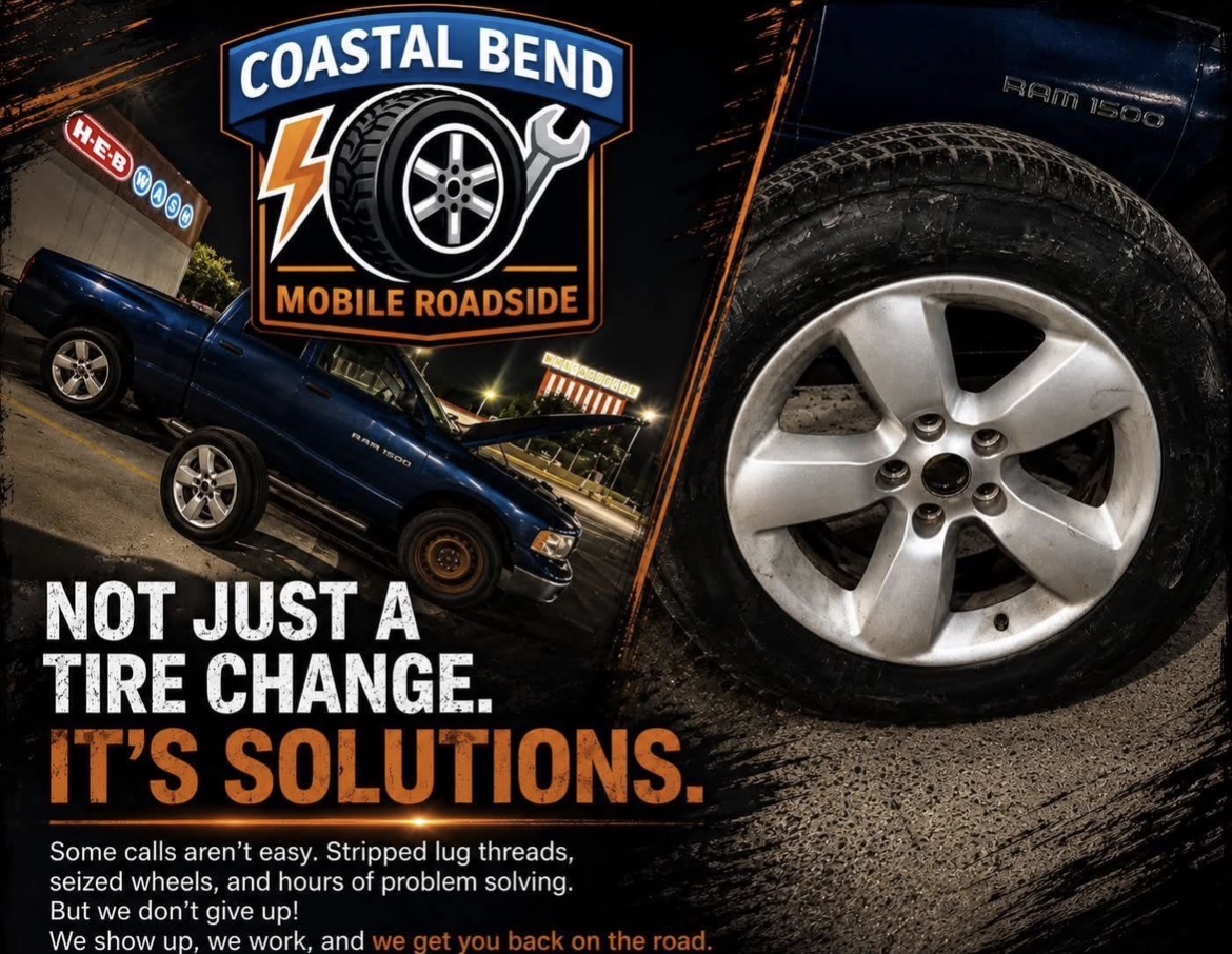 Coastal Bend Mobile Roadside working on a truck at night